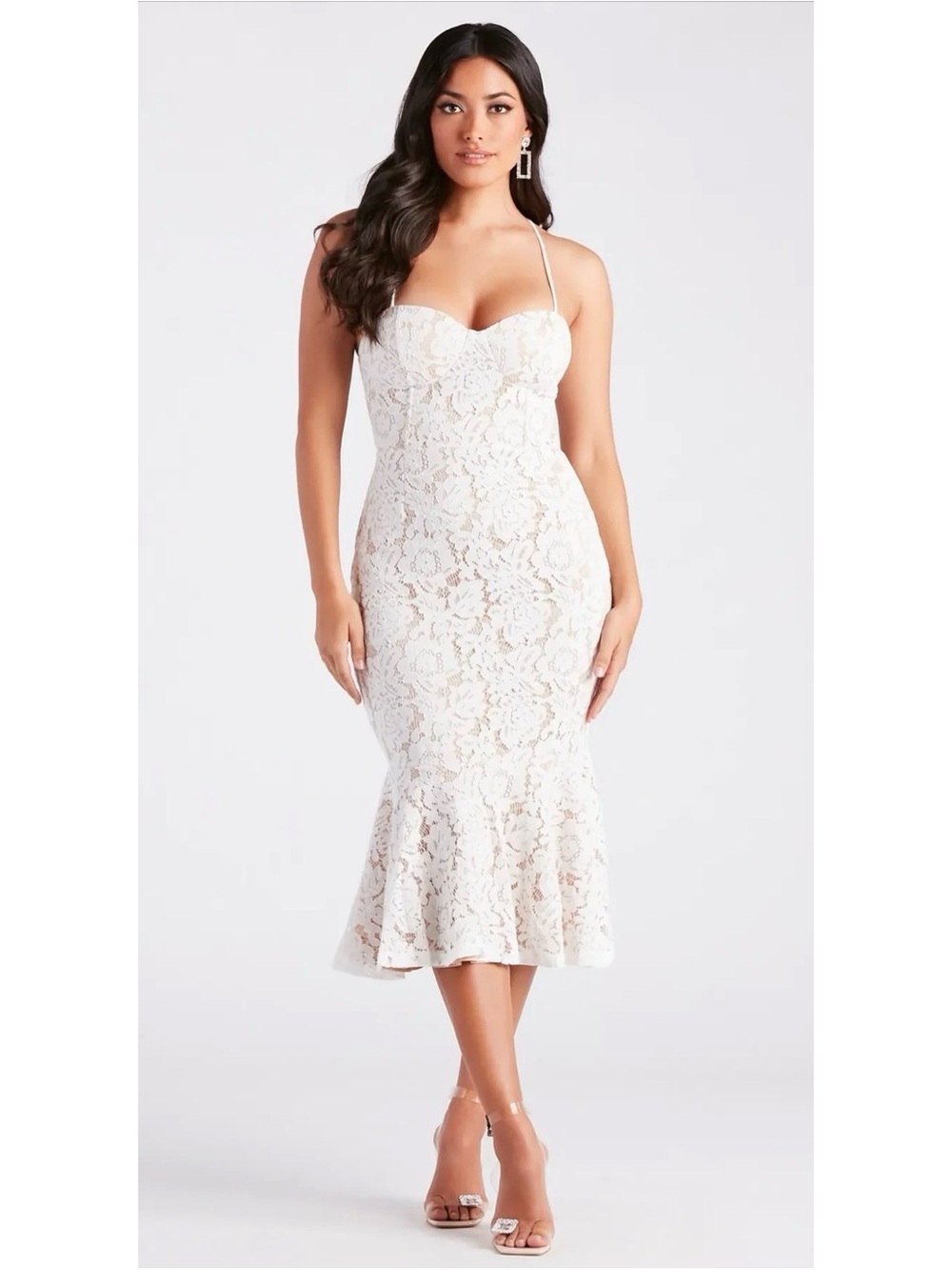 Windsor Ivory Love Is In The Air Lace Trumpet Midi Dress, Small